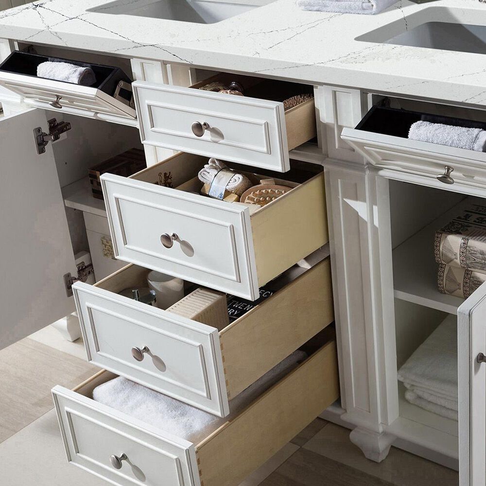 James Martin Vanities Bristol 60&quot; Double Bathroom Vanity in Bright White with 3 cm Ethereal Noctis Quartz Top and Rectangular Sinks, , large