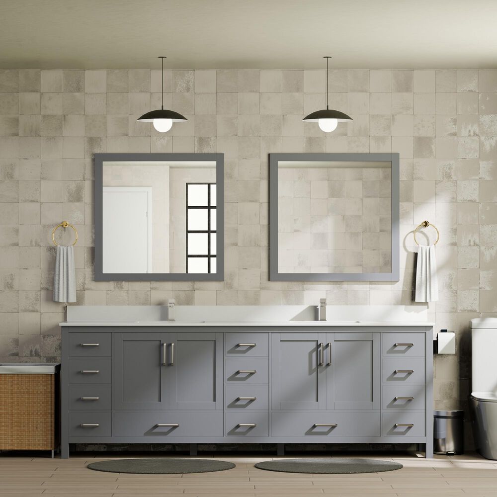 Lexora Home Jacques 84" Double Bathroom Vanity in Dark Grey with 2 cm White Quartz Top and Rectangular Sinks, , large
