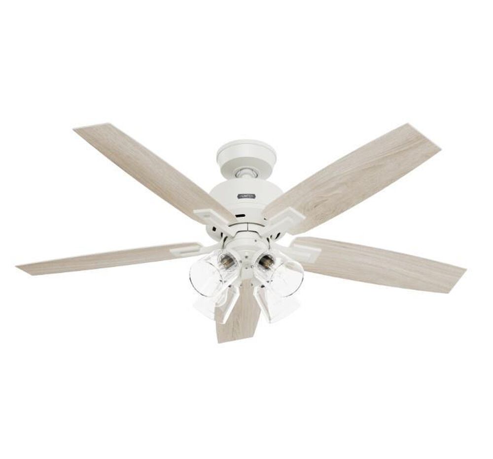 Hunter Gatlinburg Easy Install 52&quot; LED Indoor Ceiling Fan with Light and Remote in Matte White with Light Oak Blades, , large