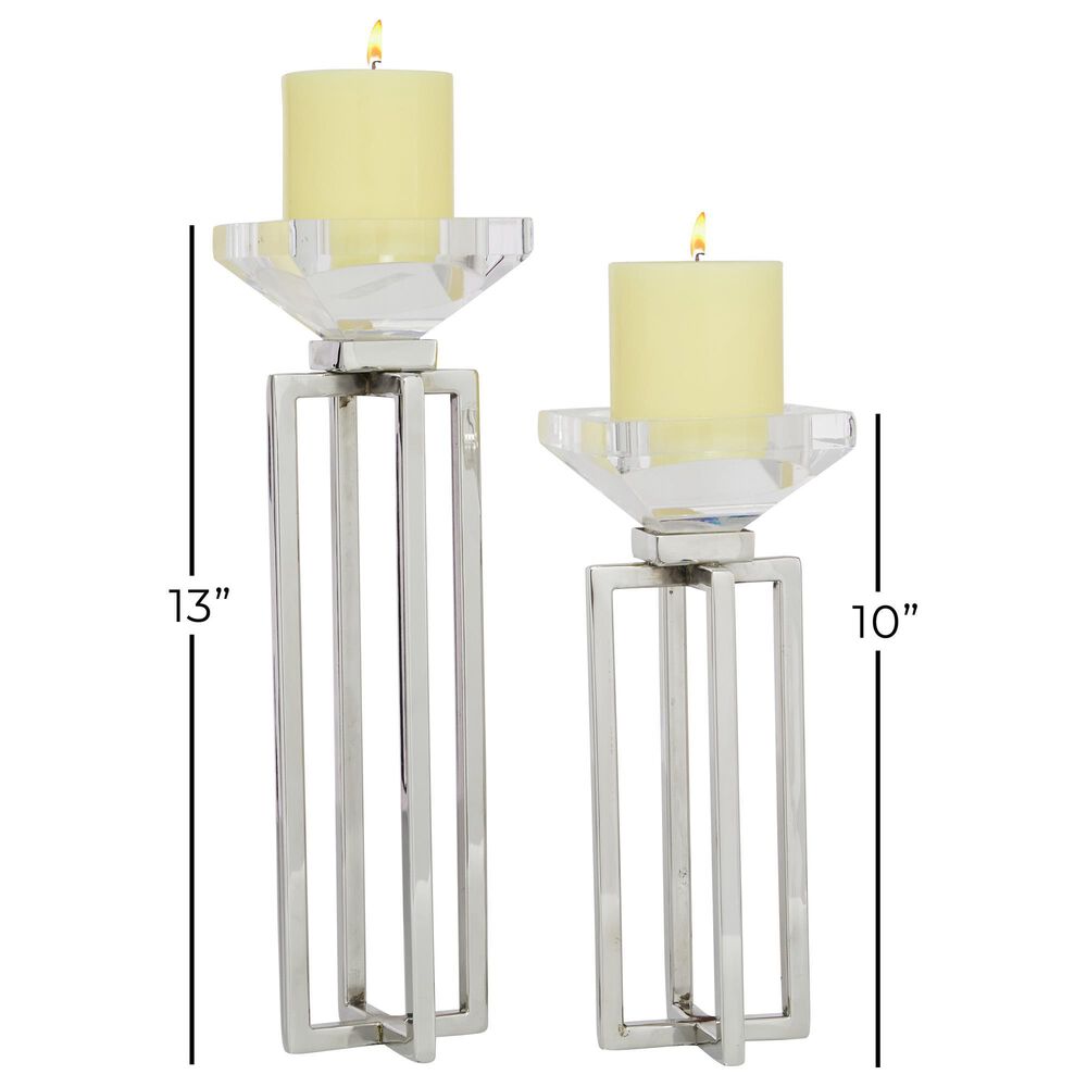 Maple and Jade 13&quot; Glam Candle Holder with Rectangular Frame in Silver &#40;Set of 2&#41;, , large