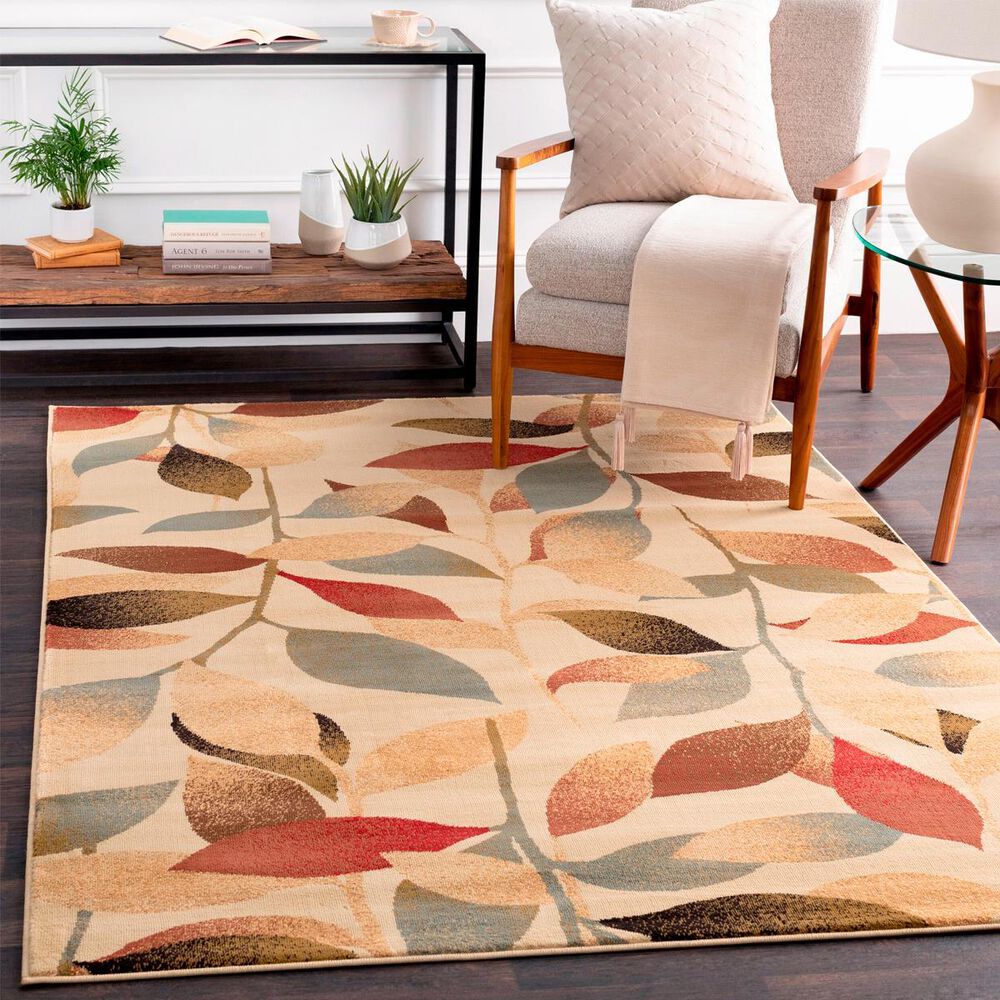 Surya Riley Light Green, Dark Brown, Olive, Red, Charcoal, Black and Mustard 6&#39;7&quot; x 9&#39;6&quot; Area Rug, , large