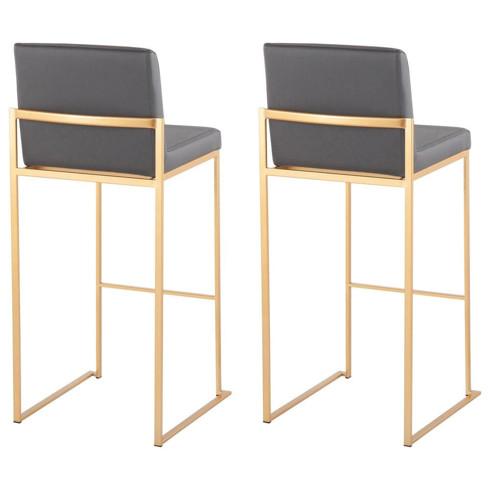 Lumisource Fuji Stackable Barstool with Grey Faux Leather in Gold &#40;Set of 2&#41;, , large