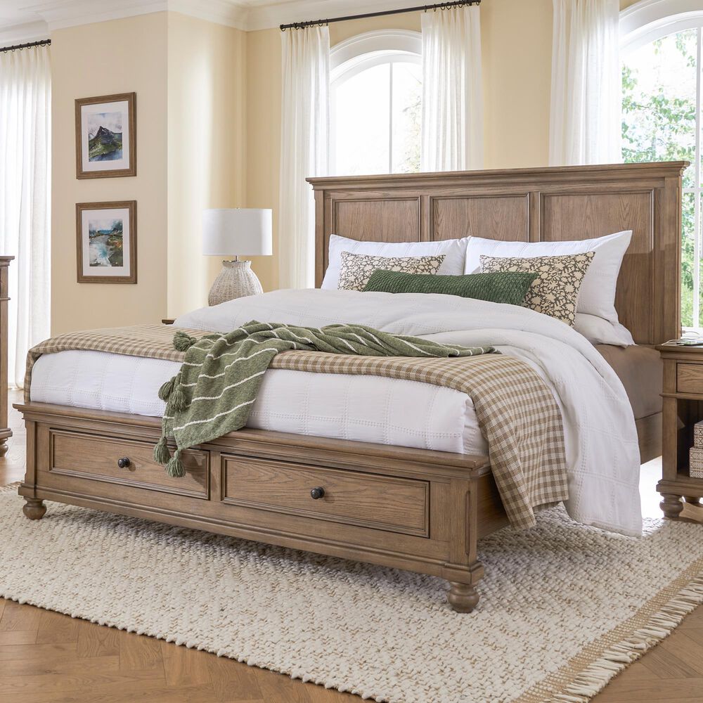 Riva Ridge Oxford Queen Panel Storage Bed in Tan with USB Ports, , large