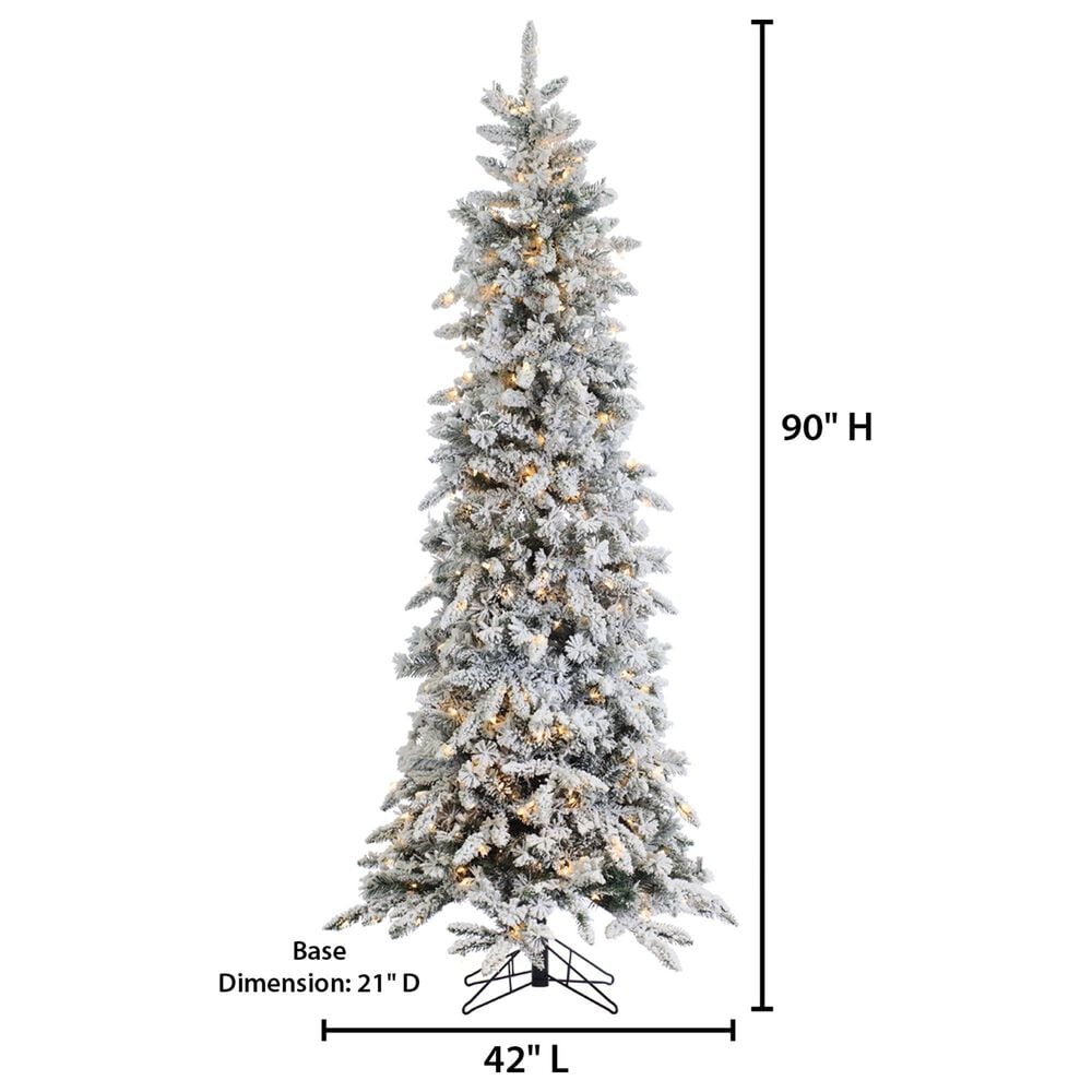 The Gerson Company 7.5&#39; Pre-Lit Artificial Narrowed Flocked Pencil Pine with White Lights in Green, , large