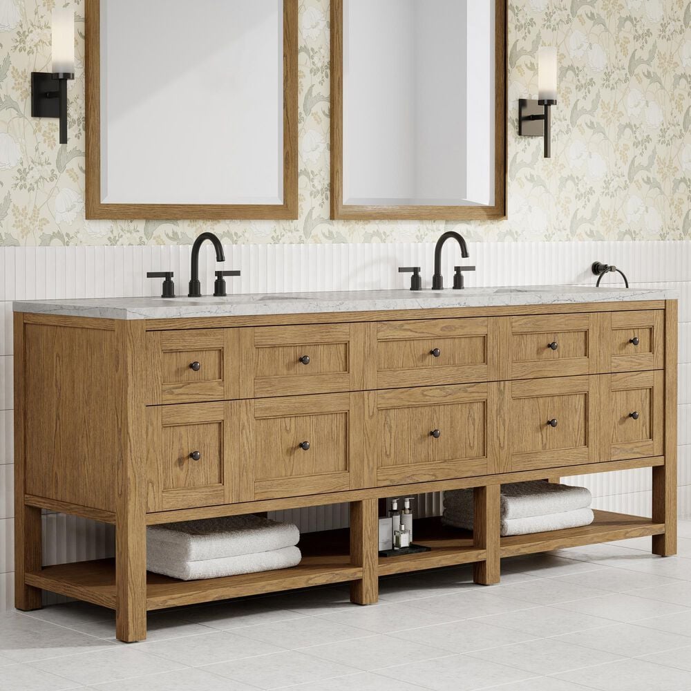 James Martin Breckenridge 84" Double Bathroom Vanity in Light Natural Oak with 3 cm Eternal Jasmine Pearl Top, Rectangular Sinks and FreePower Wireless Charger, , large