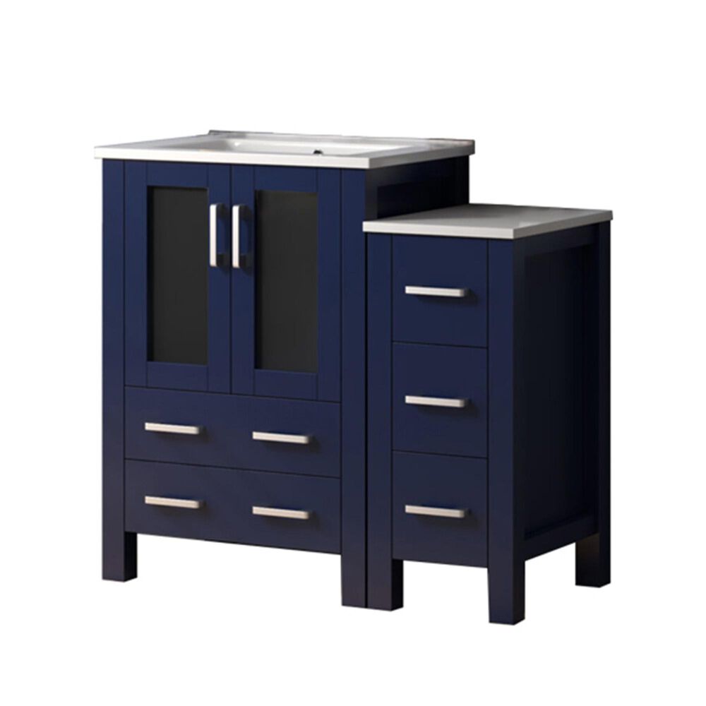 Lexora Home Volez 36&quot; Single Bathroom Vanity in Navy Blue with White Ceramic Top and Rectangular Sink, , large