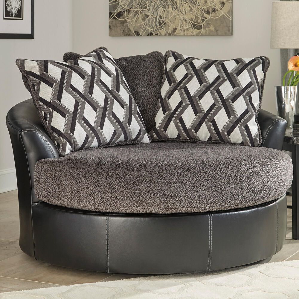 Signature Design by Ashley Kumasi Oversized Swivel Accent Chair in Smoke, , large