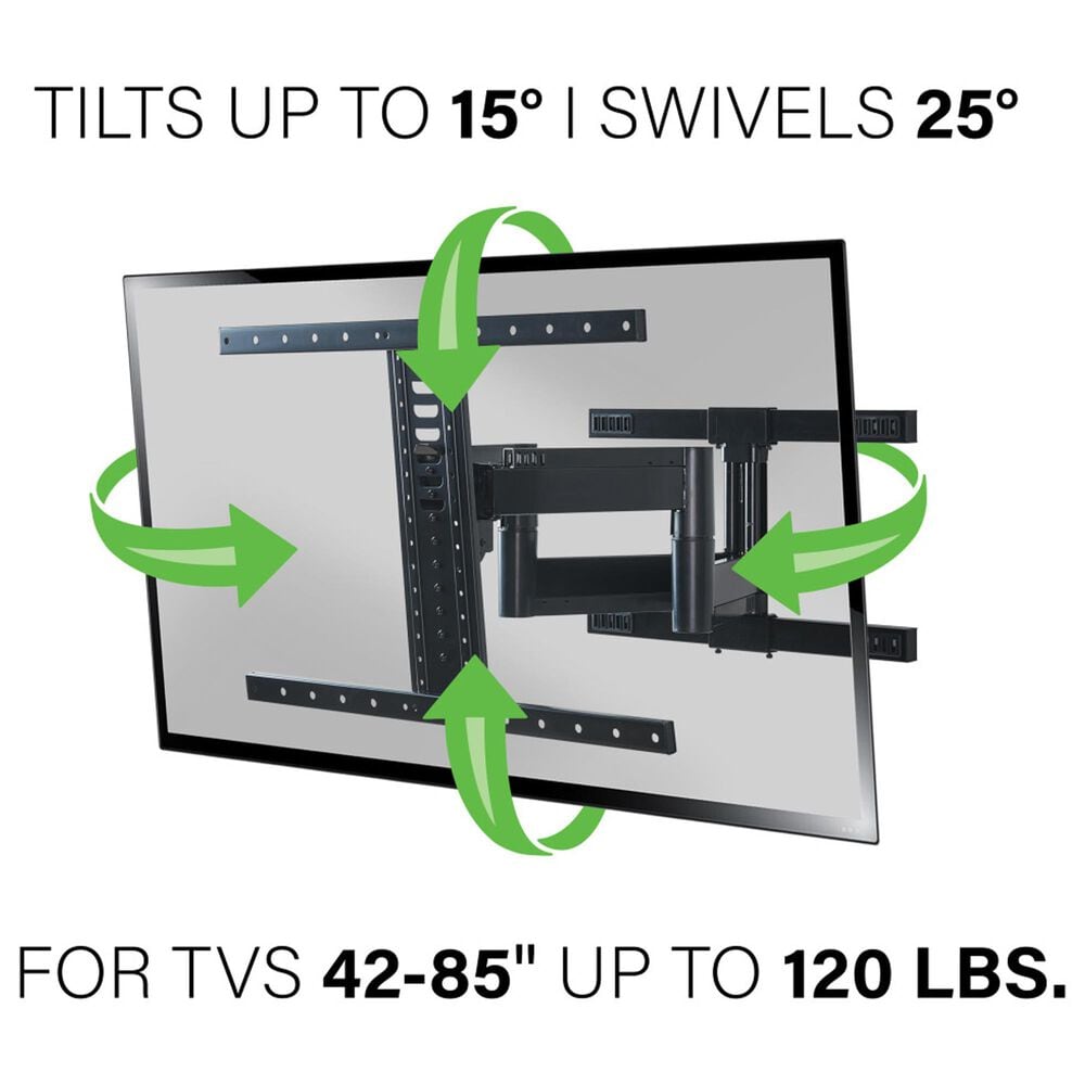 Sanus Full-Motion Wall Mount for 42" - 90" TVs in Black with Red 6' HDMI Cable and Black 7-Outlet Surge Protector Power Strip, , large