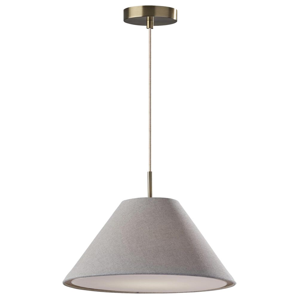 Adesso Hadley 1-Light Pendant with Light Grey Shade in Antique Brass, , large