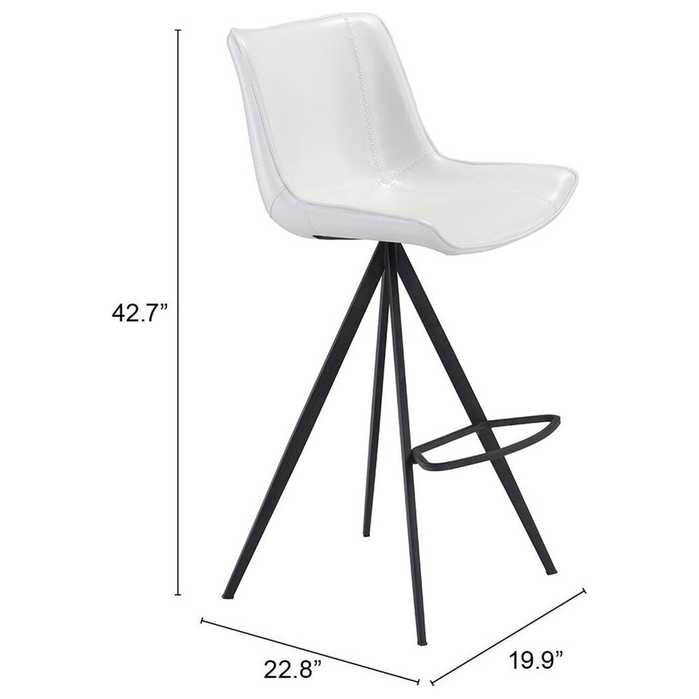 Zuo Modern Aki Bar Stool in White and Black &#40;Set of 2&#41;, , large