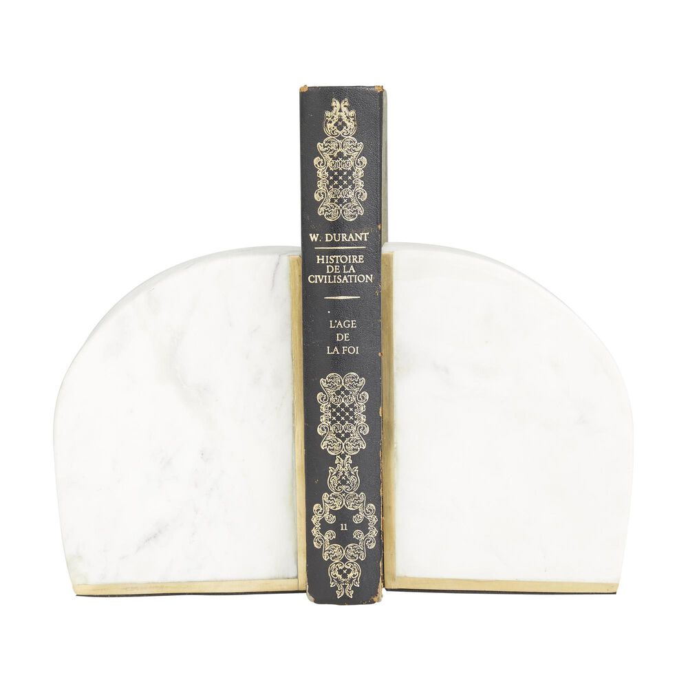 Maple and Jade 6" Decorative Bookend in Matte White, Gray and Gold (Set of 2), , large