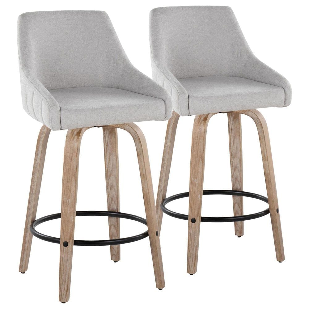LumiSource Hannah Swivel Counter Stool with Grey Fabric Upholstery in Whitewashed and Black (Set of 2), , large