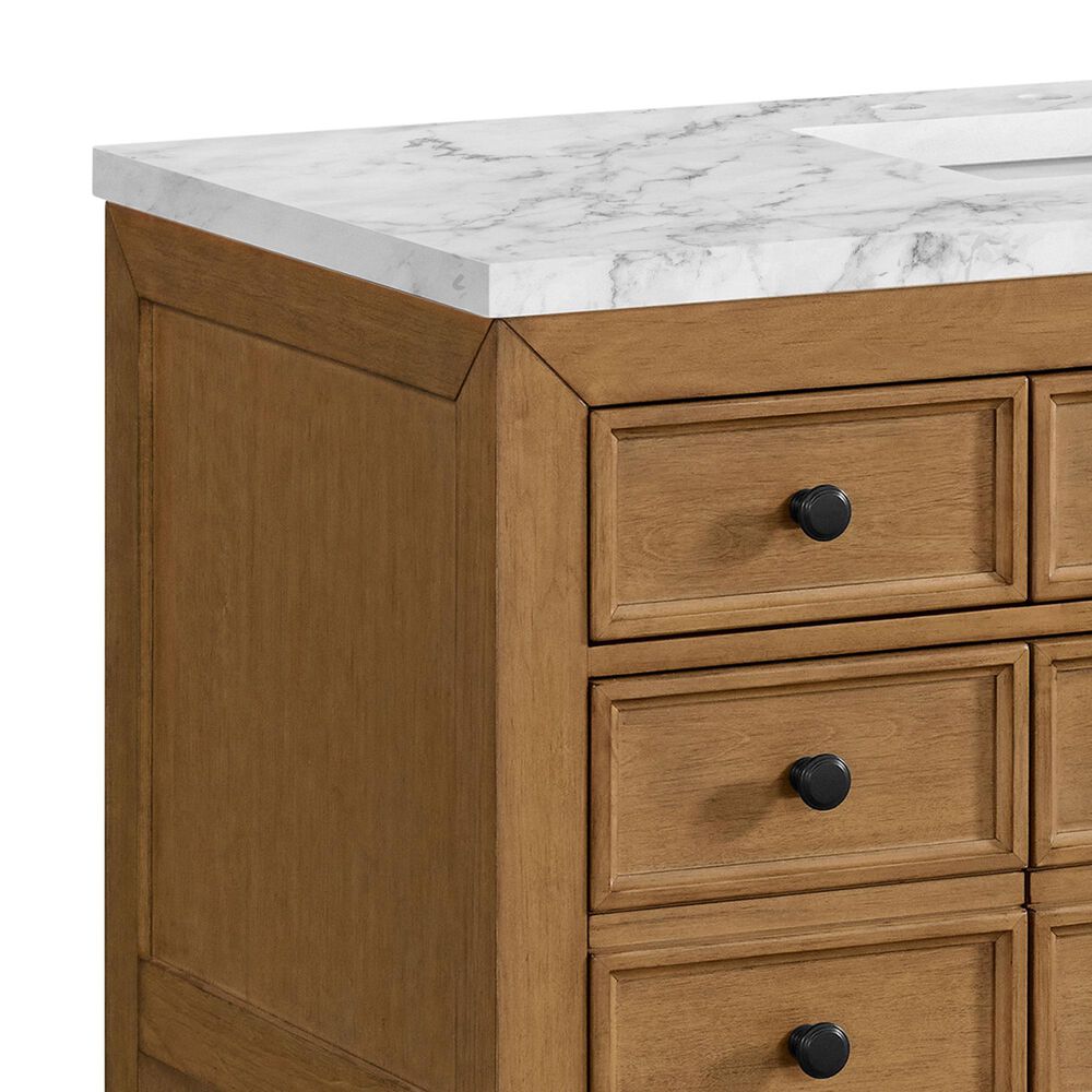 James Martin Malibu 48&quot; Single Bathroom Vanity in Amber Birch with Carrara White Marble Top and Rectangular Sink, , large