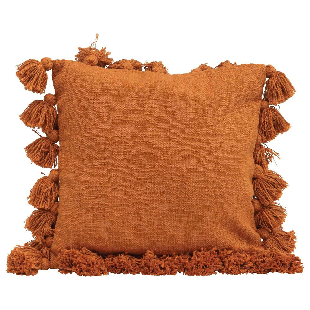 Teak Interiors Saffron and Ginger 18" x 18" Embroidered Pillow in Orange, , large