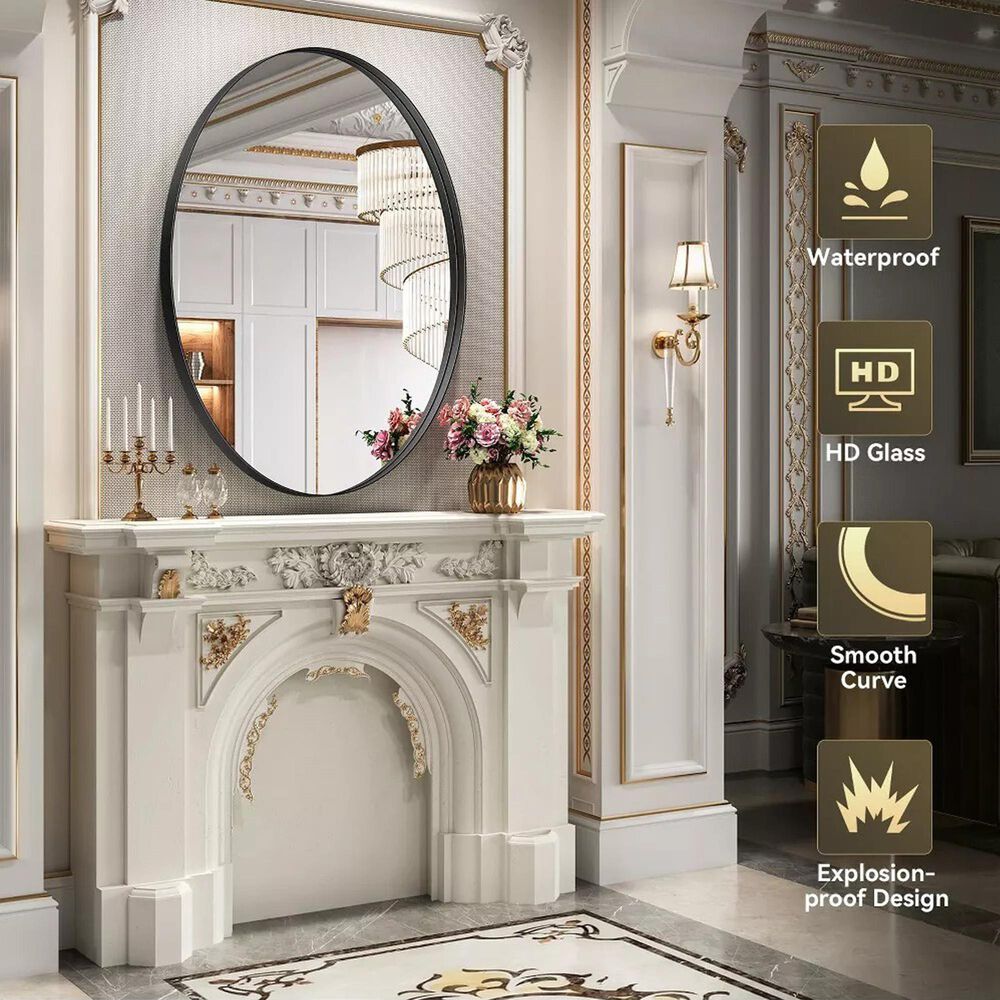 HOMLUX 26" x 38" Oval Wall Mirror in Black, , large