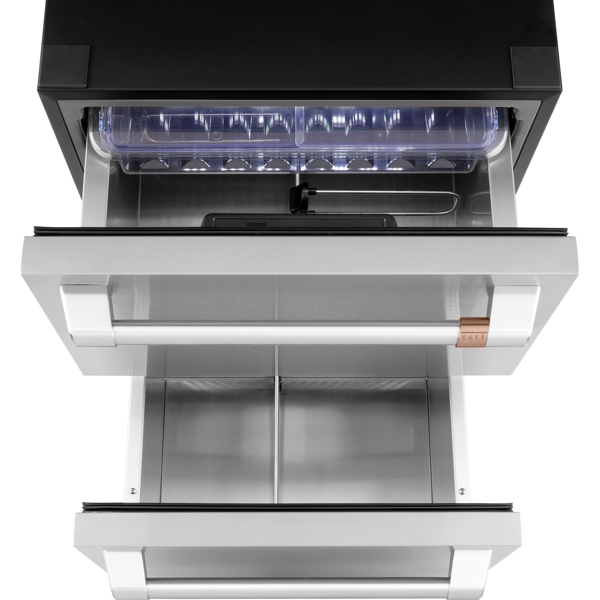 Cafe 5.7 Cu. Ft. Built In Dual Drawer Refrigerator in Stainless Steel and Brushed Stainless Handles NFM