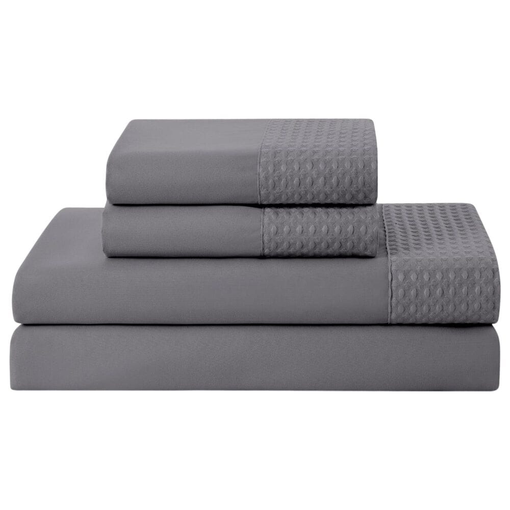 Trade Linker 3-Piece Twin Waffle Hem Sheet Set in Grey, , large