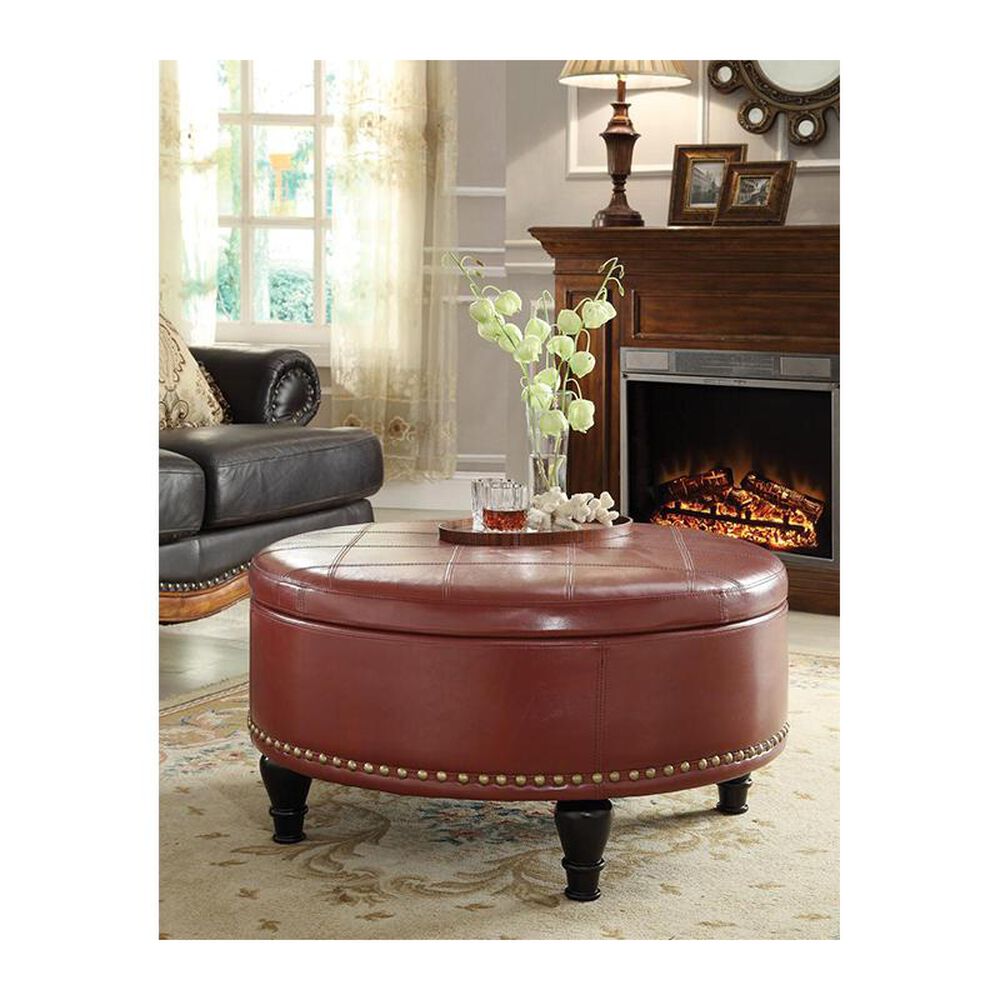 OSP Home Augusta Storage Ottoman in Crimson Red Bonded Leather, , large