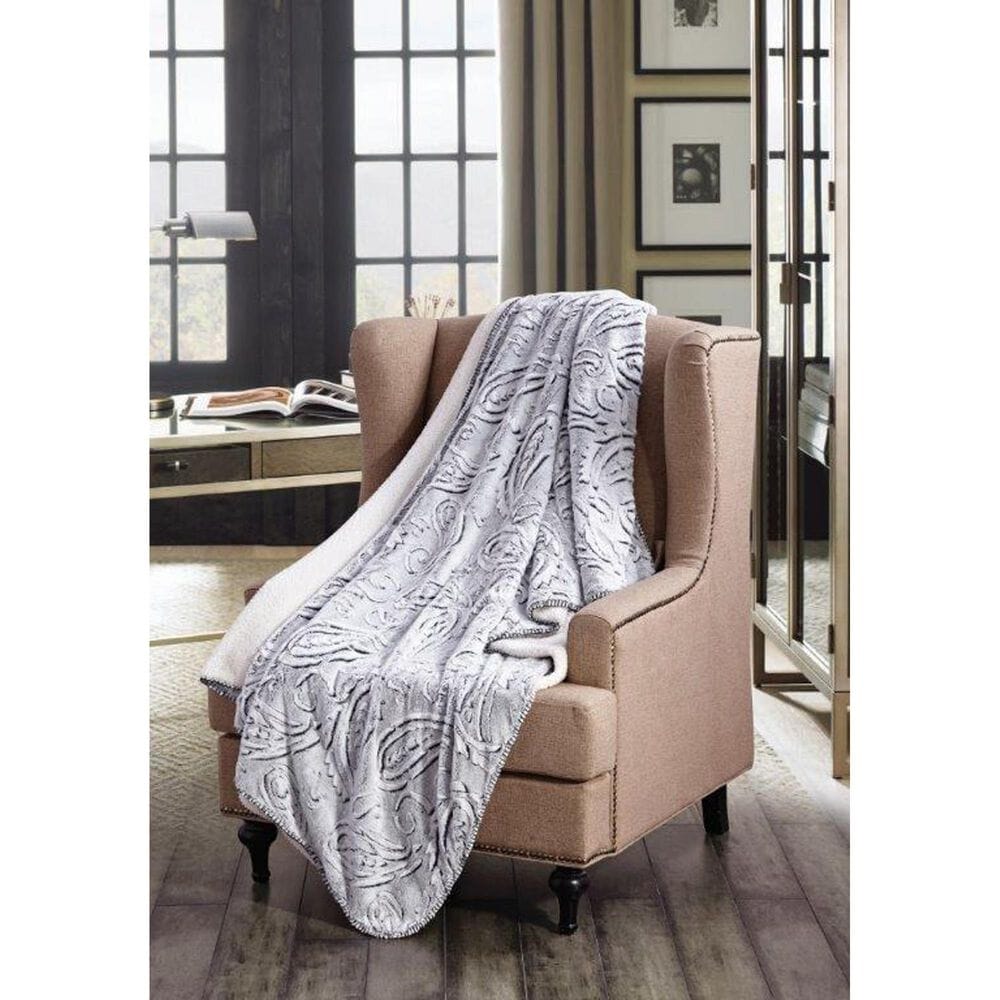 Duke Imports Snow Paisley Plush Throw in White, , large