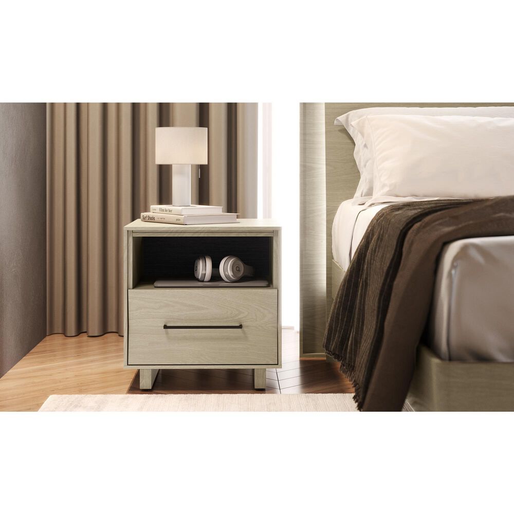 BDI Kava 20&quot; 1-Drawer Nightstand in Washed Oak with Outlets and USB Ports, , large