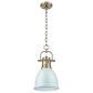 Golden Lighting Duncan 1-Light Small Pendant with Chain and Seafoam Shade in Aged Brass, , large