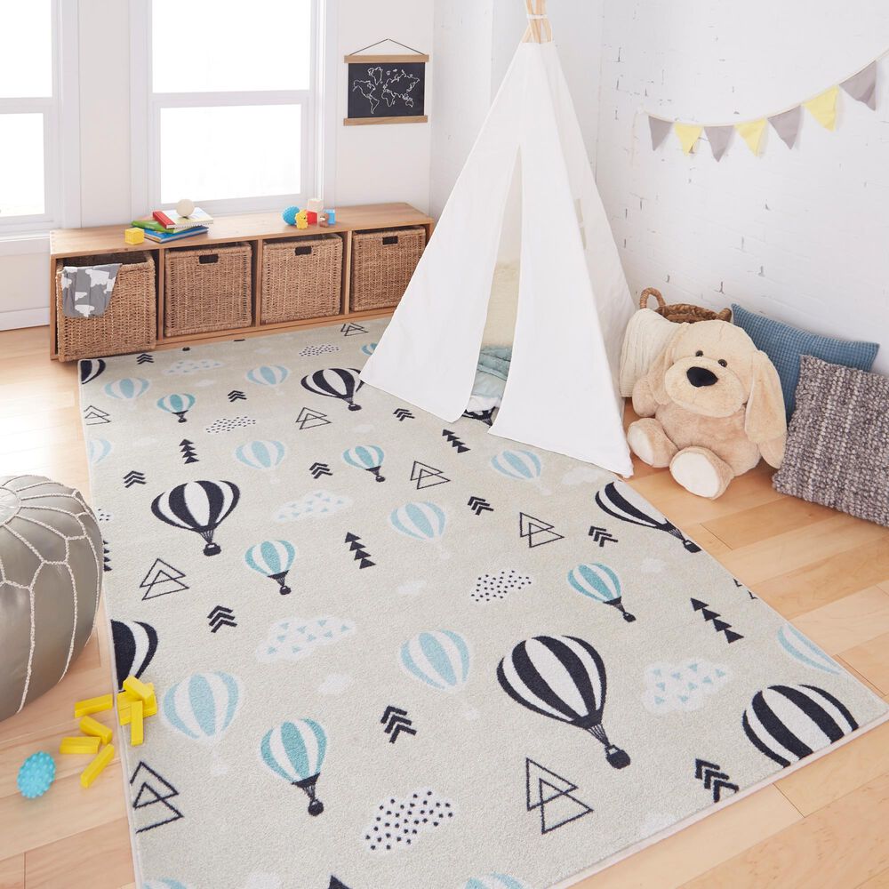 Karastan Prismatic 3&#39;4&quot; x 5&#39; Cream and Blue Kids Area Rug, , large