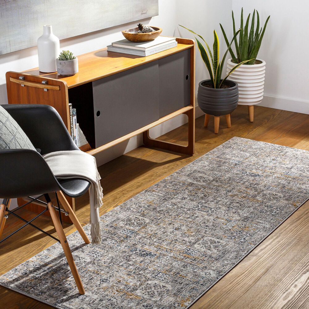 Surya Cardiff CDF-2310 Charcoal, Light Gray, Medium Gray, Camel and Blue 2&#39;7&quot; x 7&#39;3&quot; Runner, , large