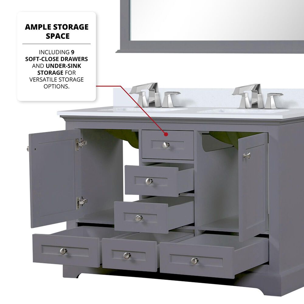 Lexora Home Dukes 48&quot; Double Bathroom Vanity in Dark Grey with 2 cm White Quartz Top and Rectangular Sinks, , large