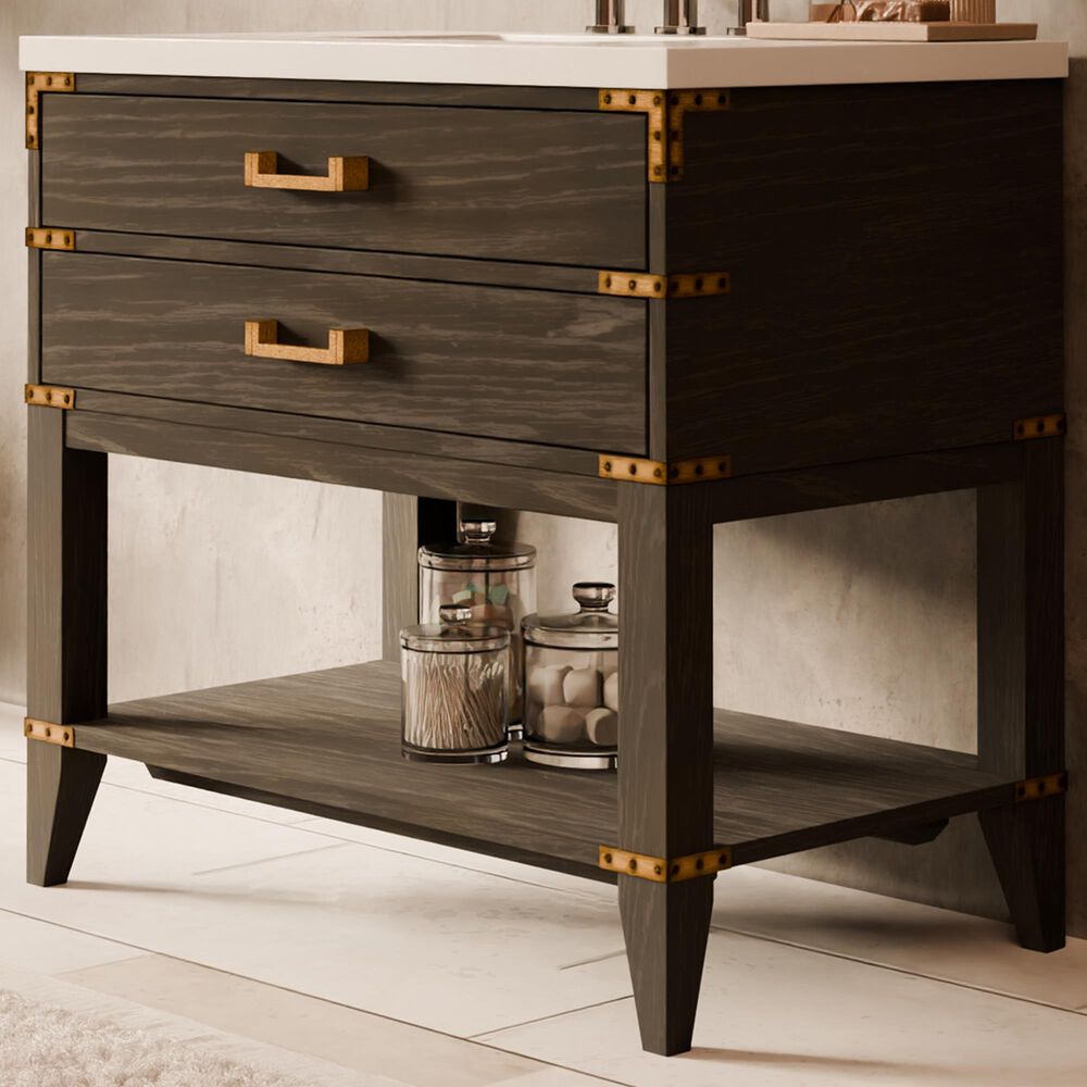 Lexora Home Norwalk 36" Single Bathroom Vanity in Black Oak with White Quartz Top and Rectangular Sink, , large