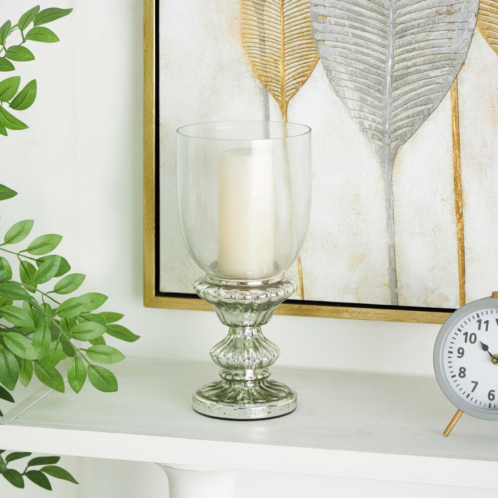 Maple and Jade Handmade Turned Style Pillar Room Hurricane Lamp in Silver, , large