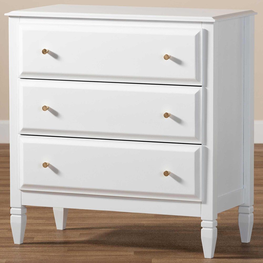Baxton Studio Naomi 3 Drawer Chest in White/Gold, , large