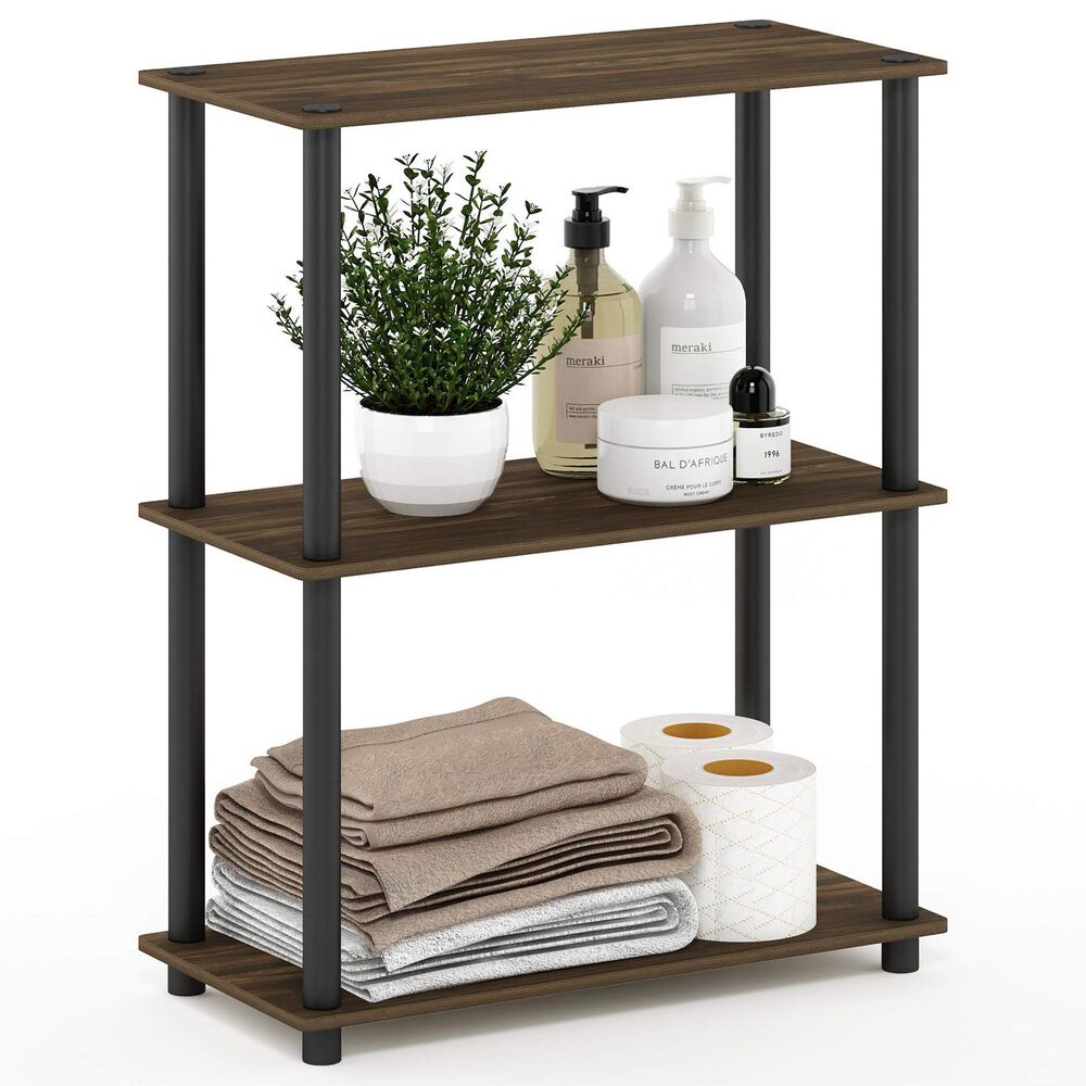 HOMLUX 3-Tier Compact Open Storage Bookshelf in Columbia Walnut and Black, , large