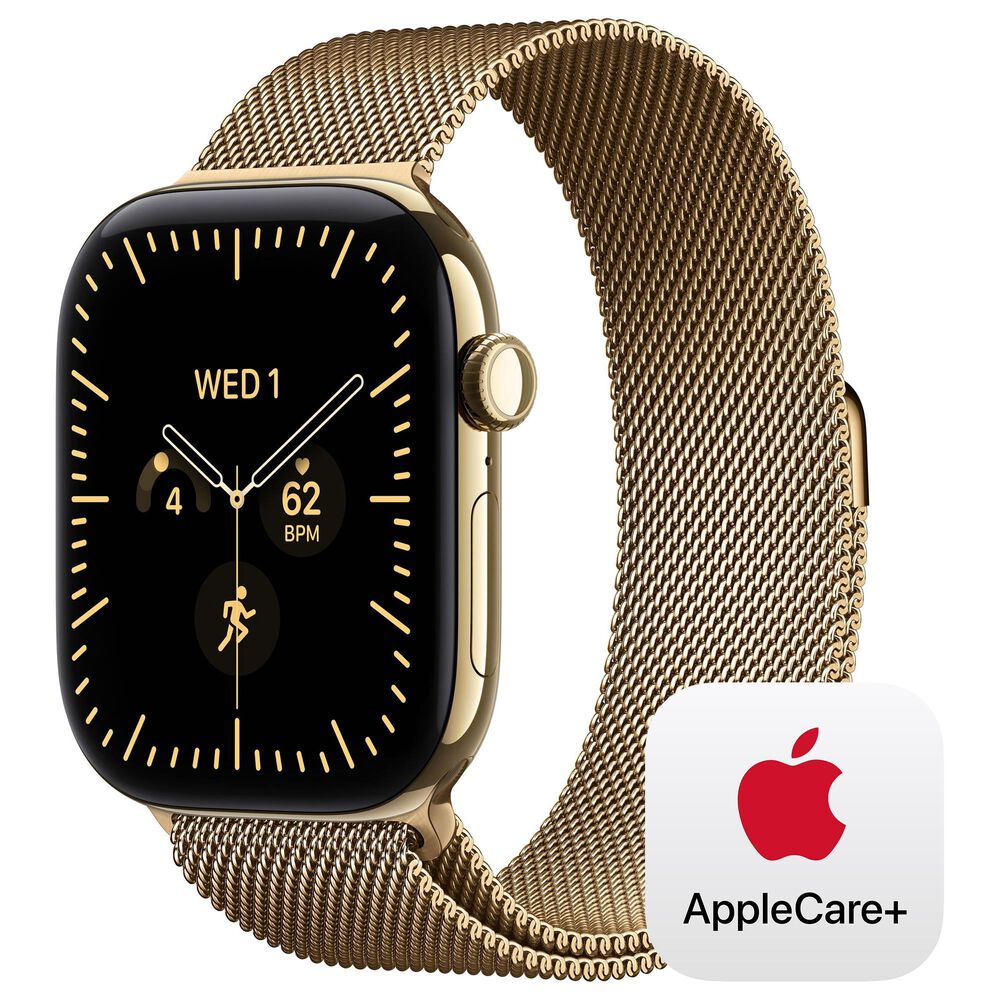 Apple Watch Series 12 (GPS + Cellular) 46mm Radiant Gold Titanium Case with Radiant Gold Milanese Loop - S/M and 2-Year AppleCare+, , large