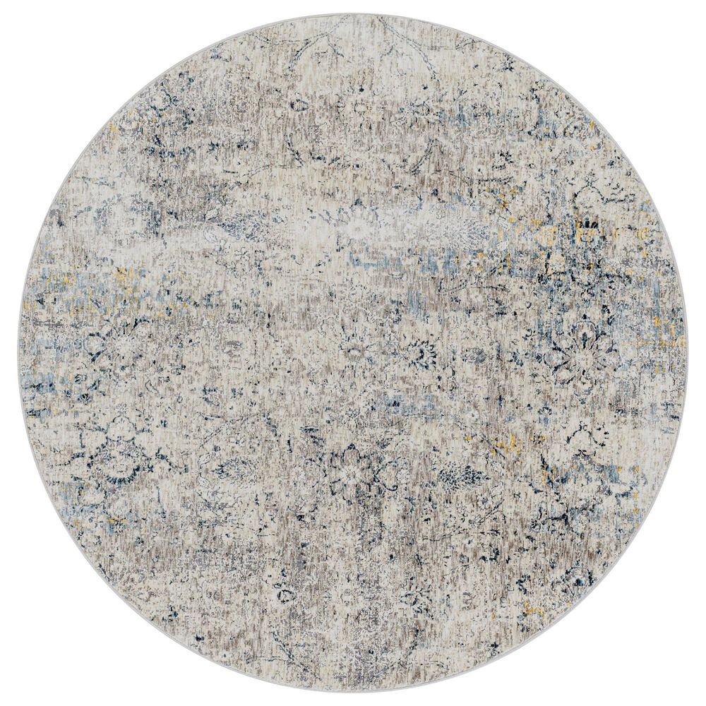 Surya Cardiff CDF-2300 Light Gray, Charcoal, Light Beige, Tan and Dark Blue 5'3" Round Area Rug, , large
