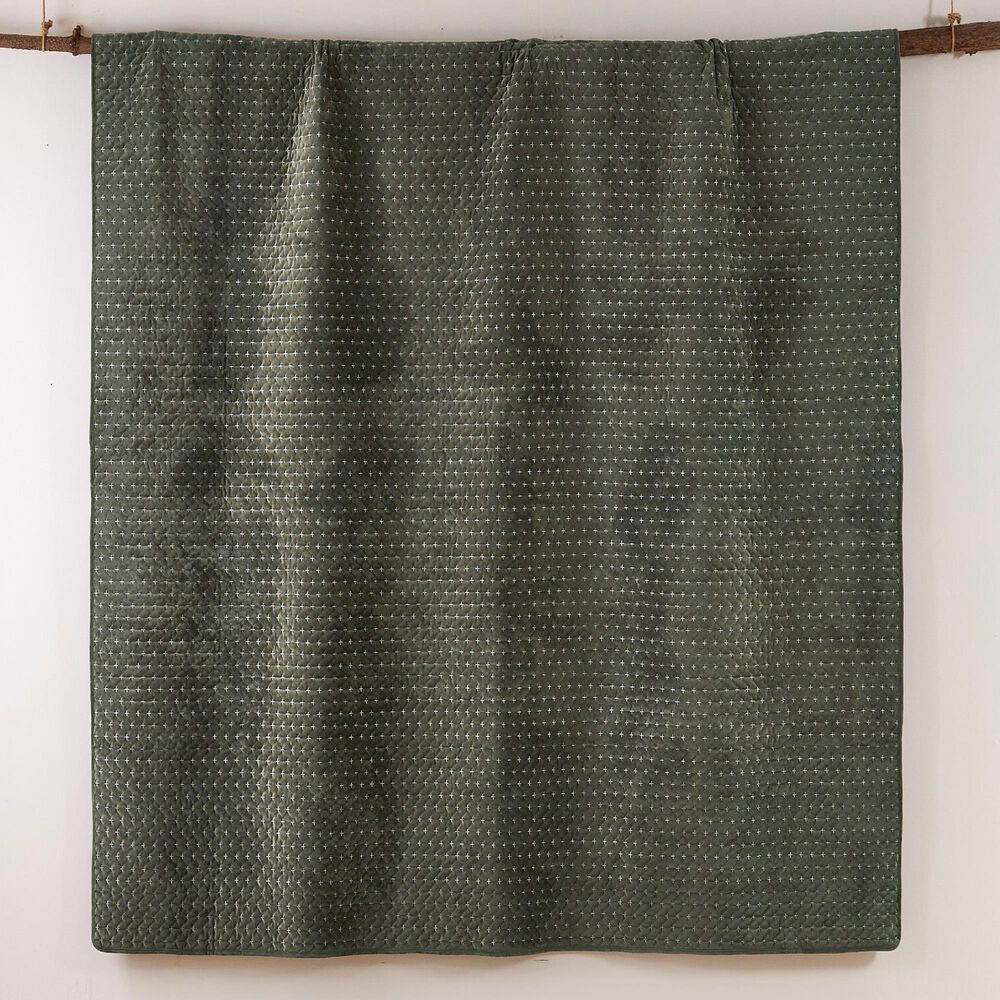 Levtex Velvet Stitch 3-Piece Full/Queen Quilt Set in Green, , large