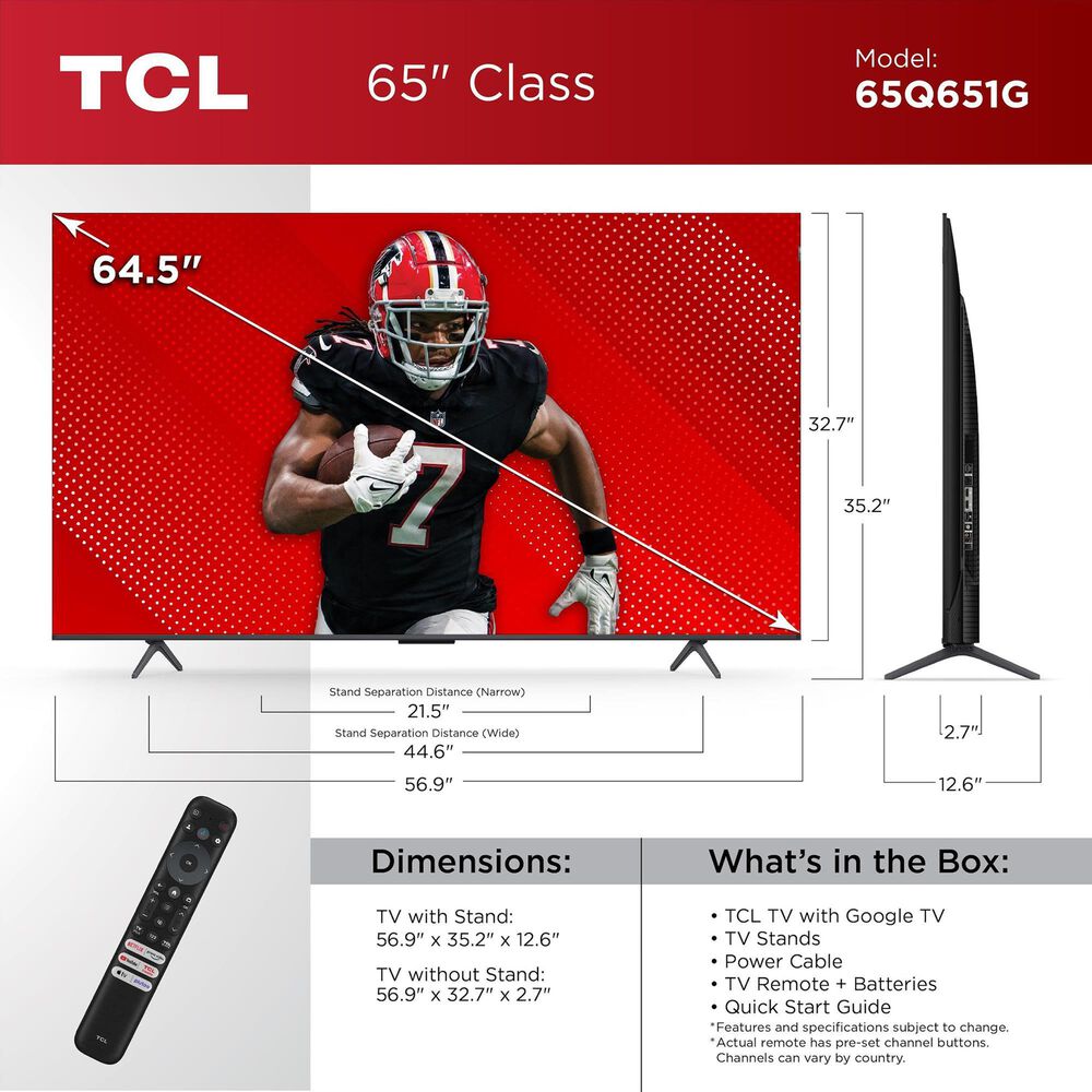 TCL 65&quot; Class Q6 Series 4K UHD HDR QD-Mini LED - Smart Google TV with S Class 2.1 Channel Soundbar System in Black, , large