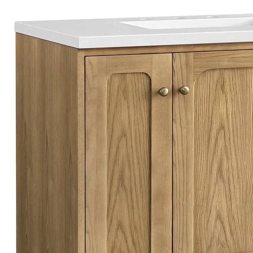 James Martin Vanities Laurent 72&quot; Double Bathroom Vanity in Light Natural Oak with 3 cm White Zeus Quartz Top and Rectangular Sinks, , large
