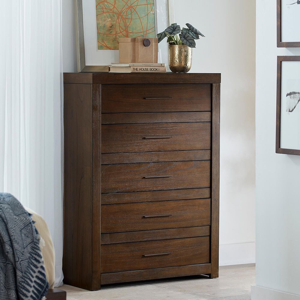 Riva Ridge Modern Loft 5 Piece California King Panel Bedroom Set in Brownstone, , large