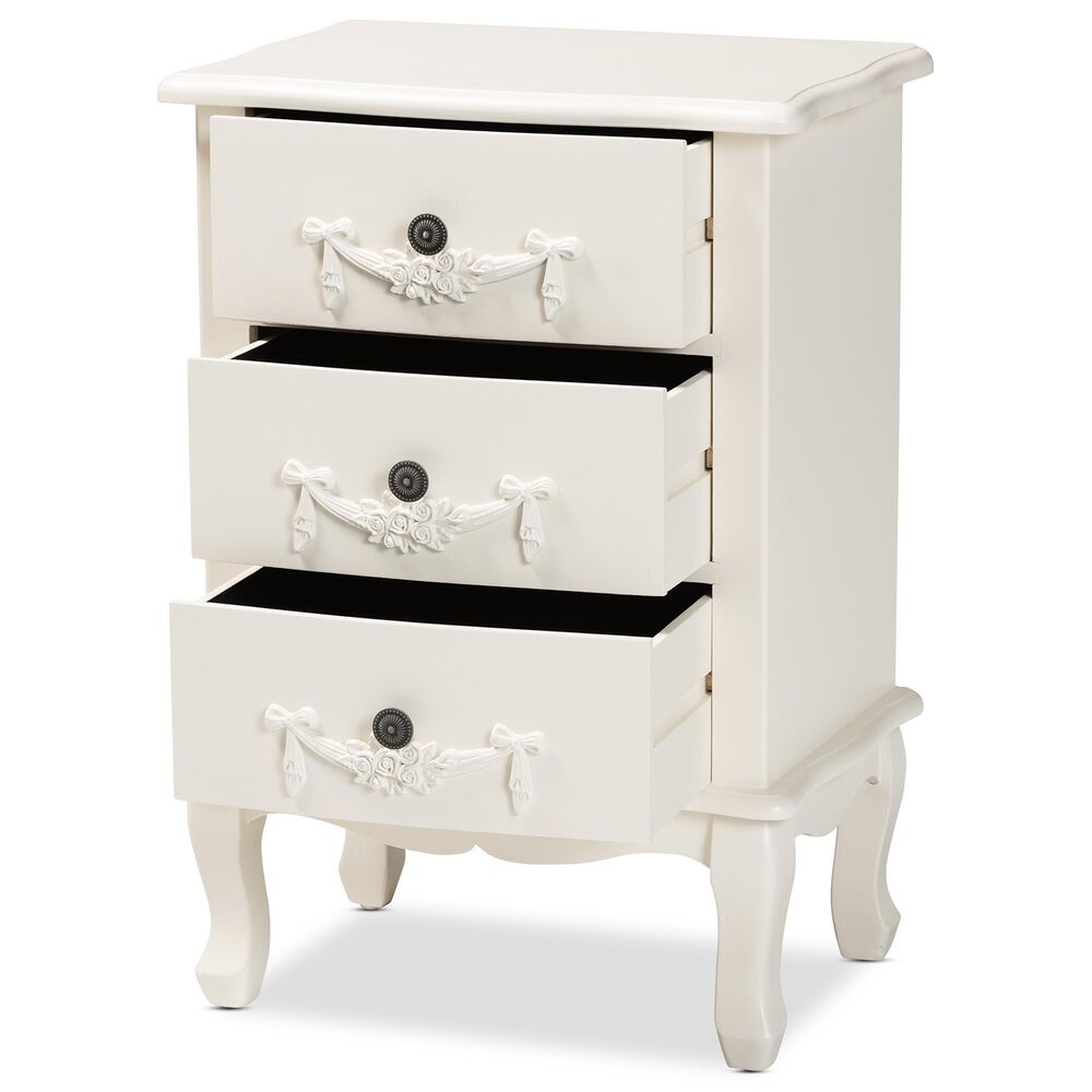 Baxton Studio Callen 3-Drawer End Table in White, , large