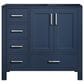 Lexora Home Jacques 36" Right Offset Single Bathroom Vanity in Navy Blue with 2 cm White Cultured Marble Top and Rectangular Sink, , large