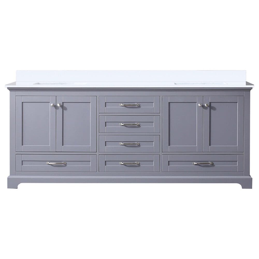 Lexora Home Dukes 80&quot; Double Bathroom Vanity in Dark Grey with 2 cm White Cultured Marble Top and Rectangular Sinks, , large