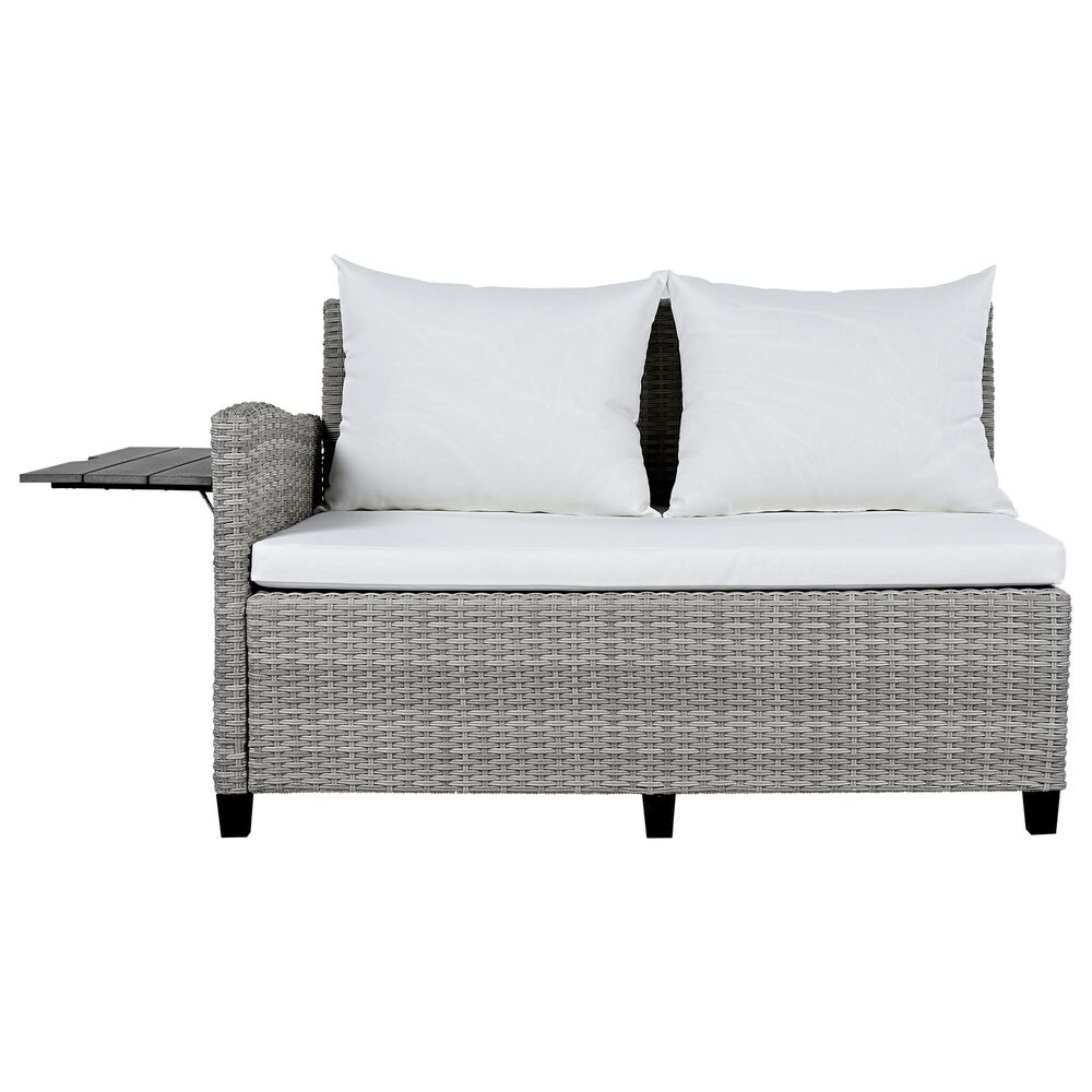 HOMLUX 5-Piece Outdoor Conversation Set with 2 Extendable Side Tables and Gray Rattan in White, , large