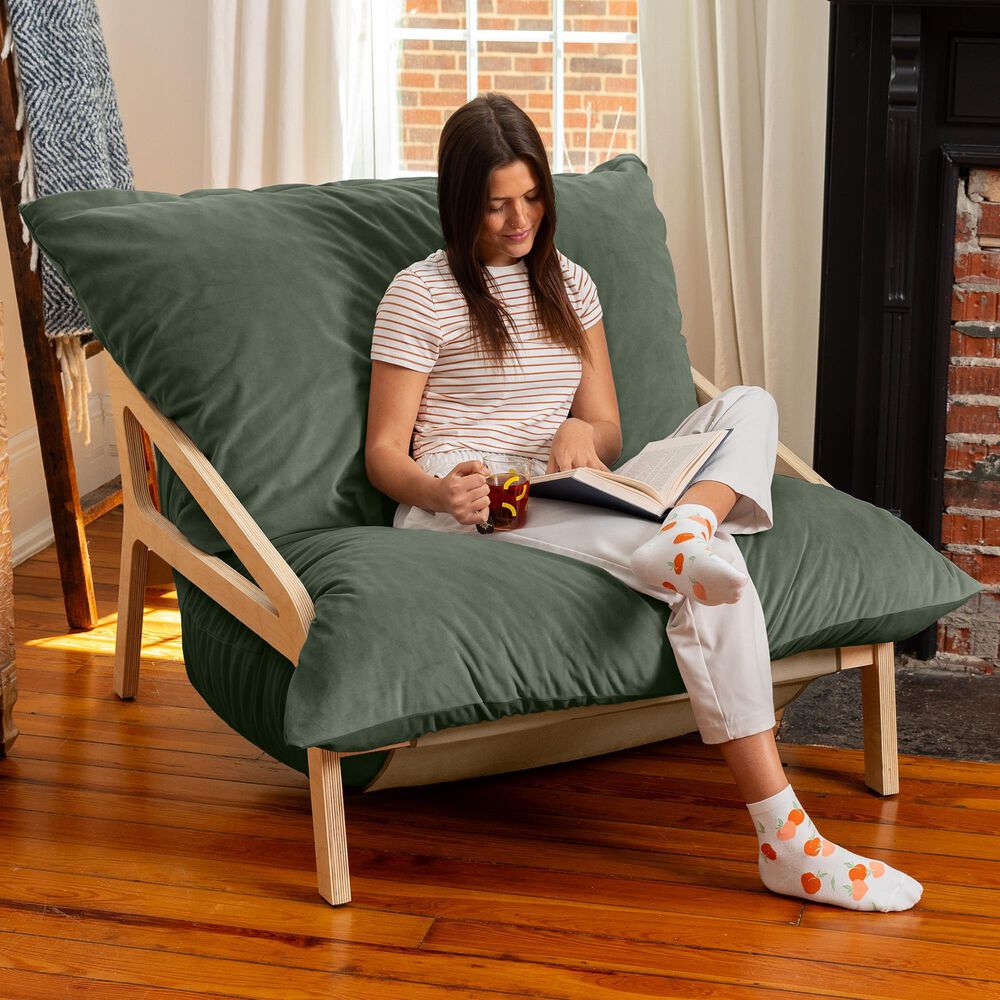 Jaxx Saxx Lush Velvet Bean Bag Lounge Chair in Green, , large