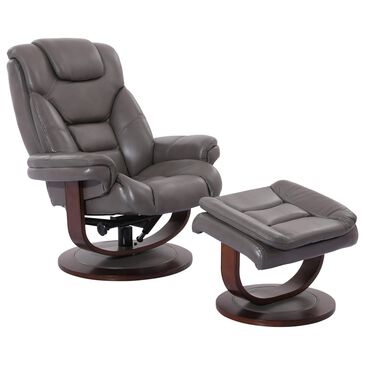 Simeon Collection Monarch Leather Manual Reclining Swivel Chair and Ottoman in Ice, , large