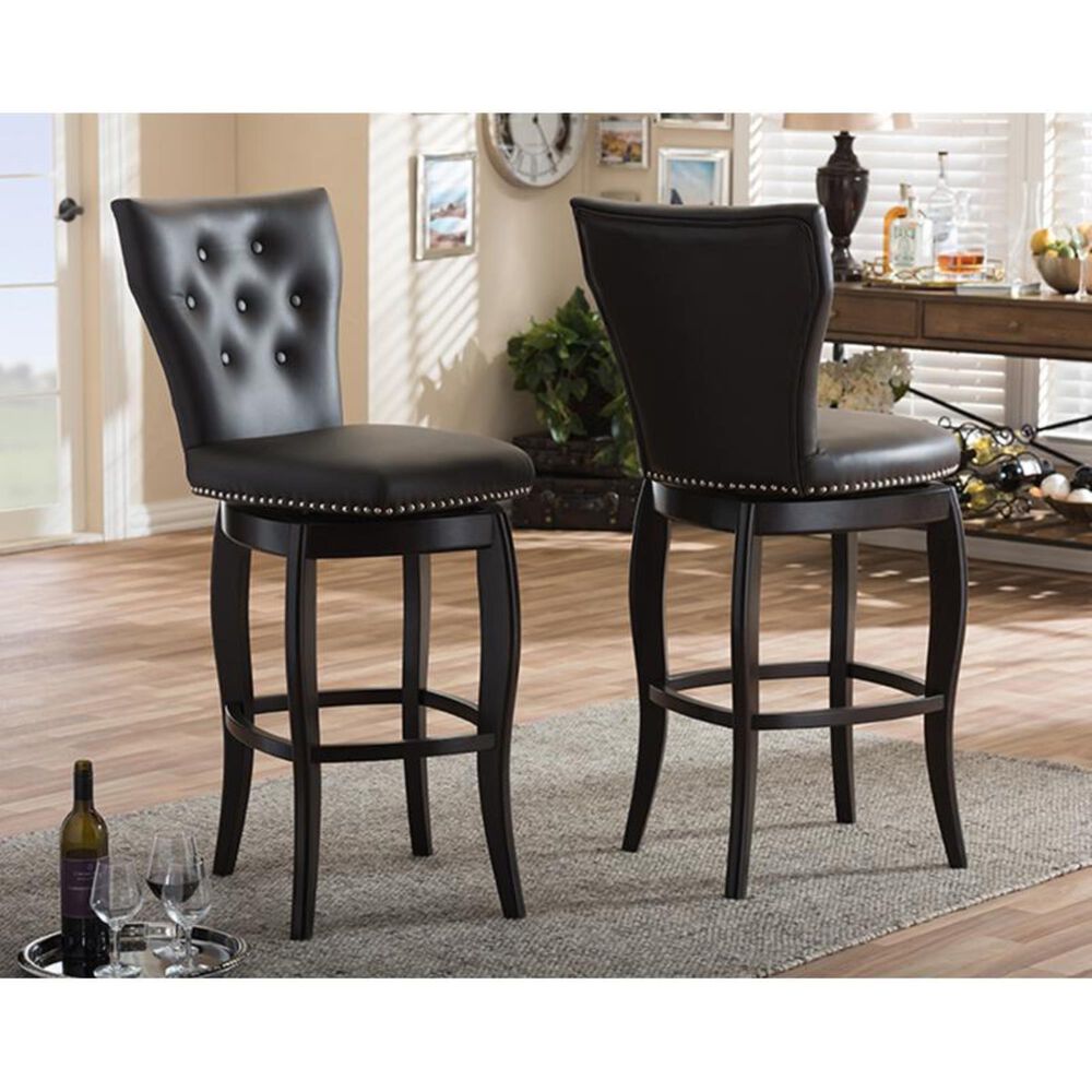 Baxton Studio Leonice Swivel Bar Stools in Dark Brown - Set of 2, , large