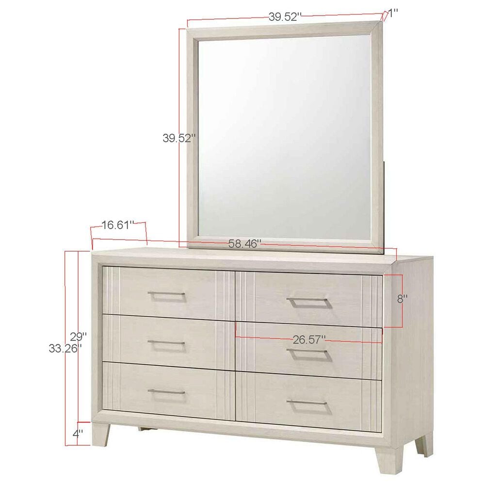 Crown Mark Charlie 6-Drawers Dresser and Mirror in White, , large