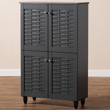 Baxton Studio Winda 4-Door Entryway Shoe Storage Cabinet in Dark Gray, , large