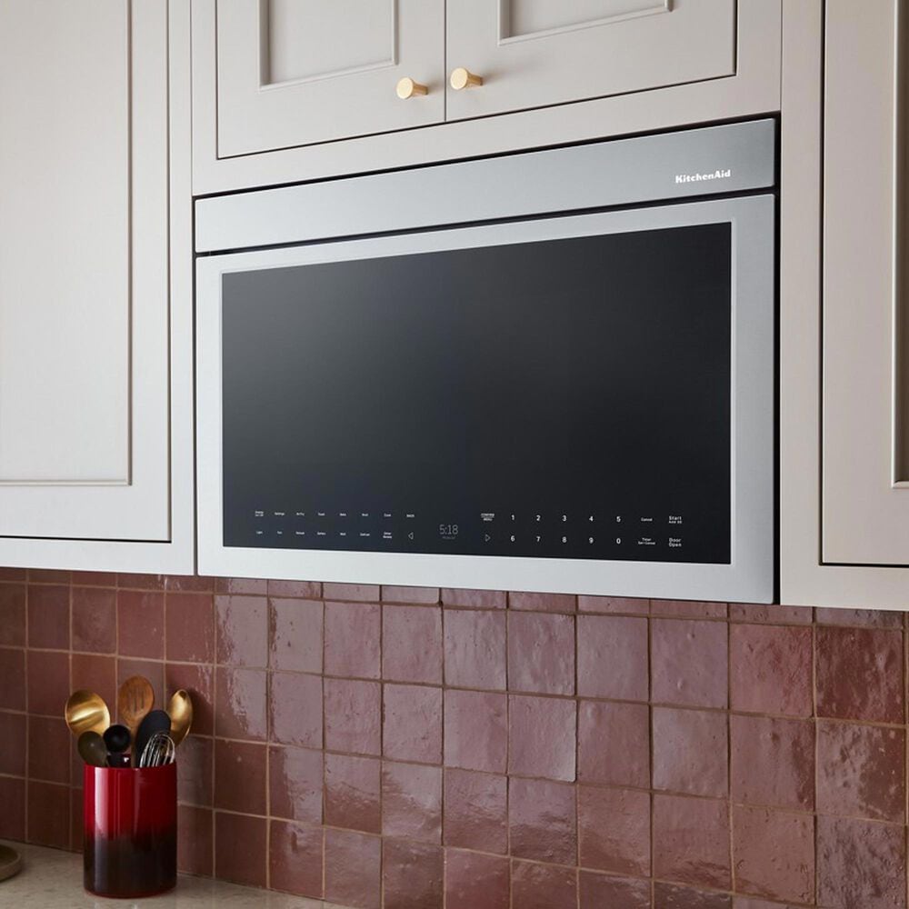 KitchenAid 2-Piece Kitchen Package with 5 Cu. Ft. Smart Slide-in Gas Range and 1.1 Cu. Ft. Multifunction Over-the-Range Microwave Oven in PrintShield Stainless Steel, , large