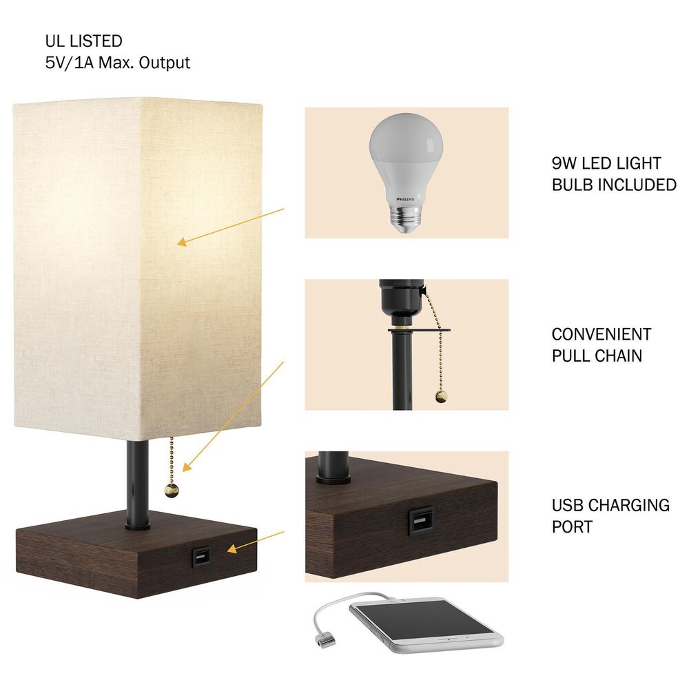 Timberlake LED Desk Lamp with USB Charging Port in Dark Brown, , large