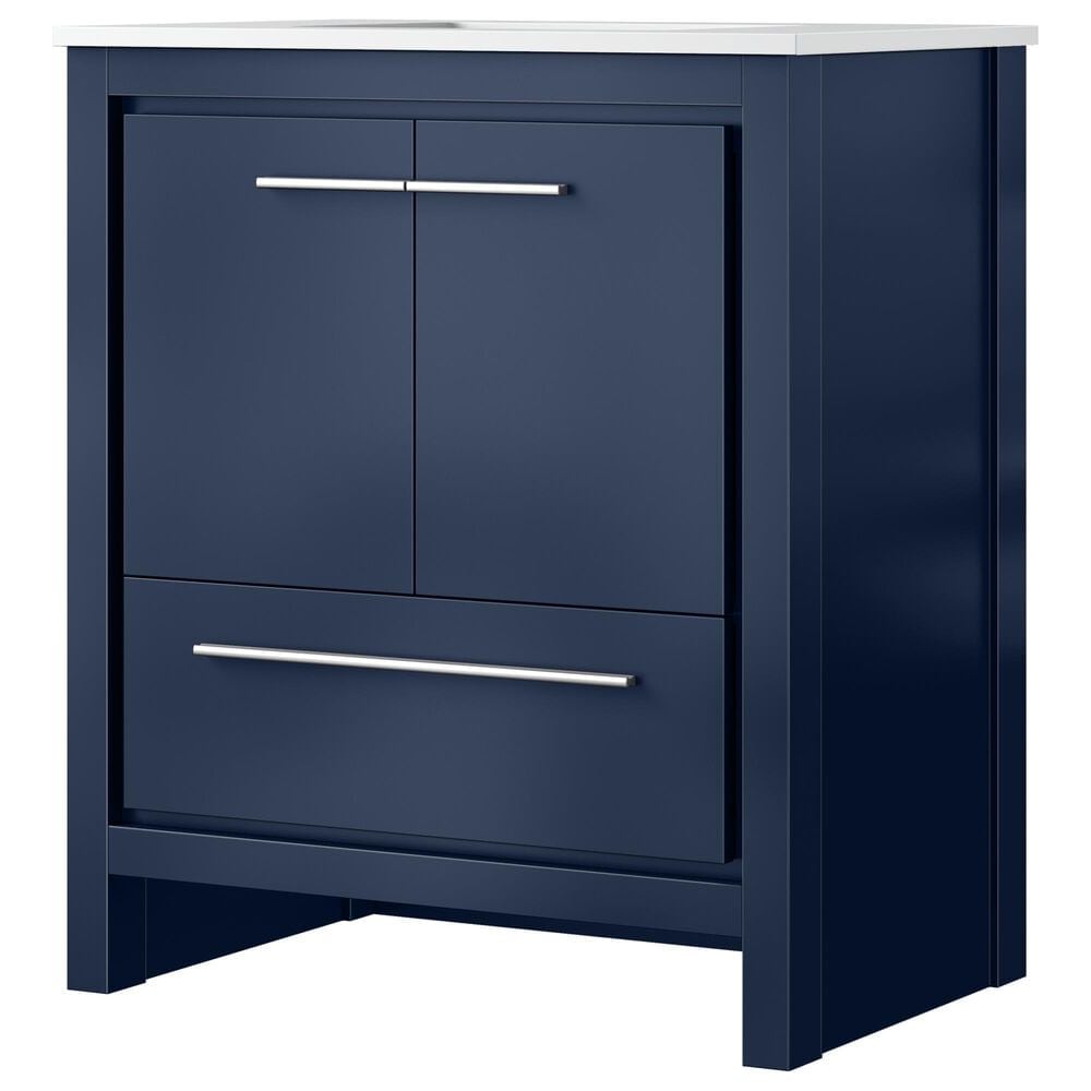Lexora Home Lafarre 30&quot; Single Bathroom Vanity in Navy Blue with 2 cm White Quartz Top and Rectangular Sink, , large